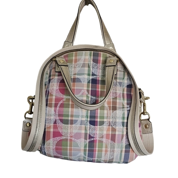 Coach daisy madras Satchel gold metallic trim detachable canvas strap multicolor - Picture 2 of 8